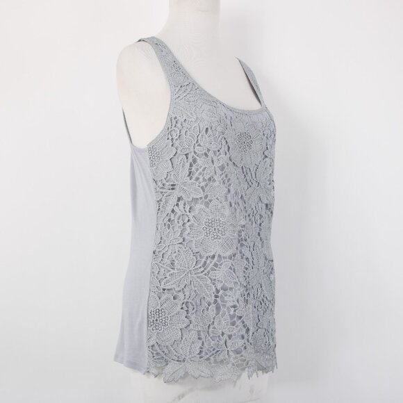 Express Top Sz M Gray Embroidered Lined Tank Metallic Polyester Top - Picture 6 of 14